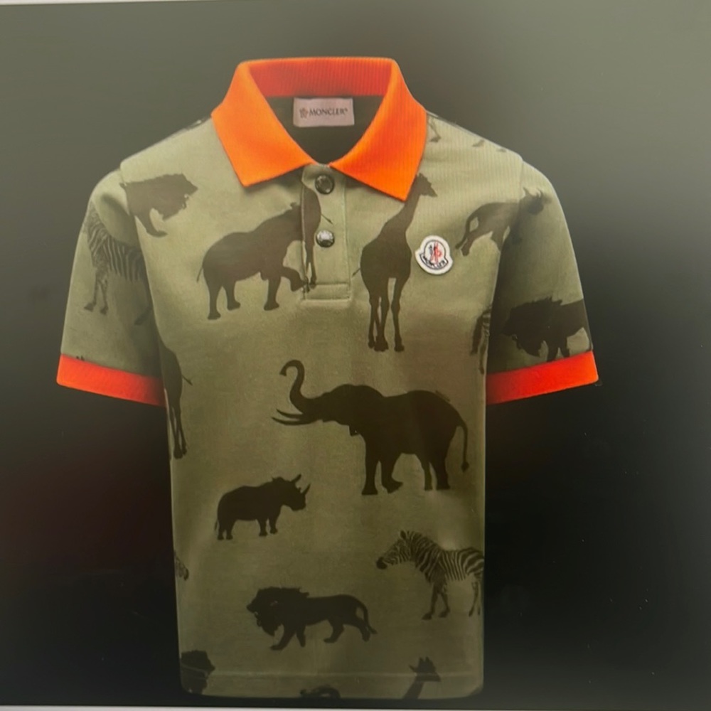 Moncler Safari Print Polo Shirt Size 10A (Brand New with Tags)
